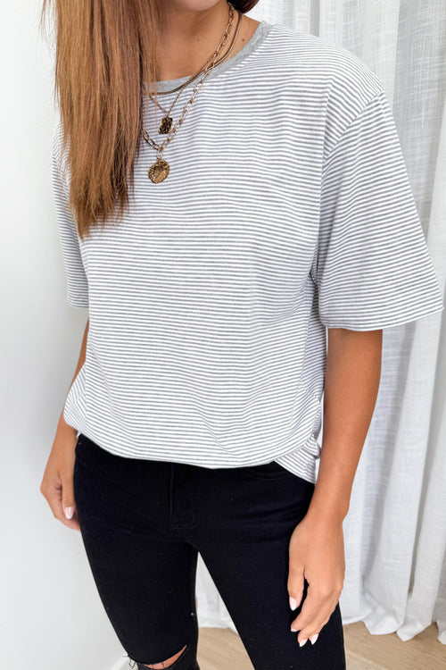 Tammie Tee - Grey White Stripe
